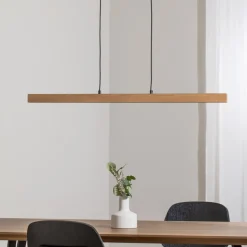 LED-hængelampe Teo, fyrretræ, længde 96 cm, træ, bjælkeform