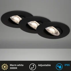 LED-indbygningsspot 7602 3sæt IP65 3.000 K sort