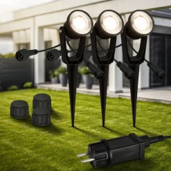 LED jordspydsspot 3918035 12V startsæt med 3, sort, Ø 5 cm