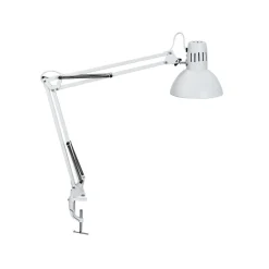 LED-klemmelampe MAULstudy, hvid, stål, højde 44 cm, E27