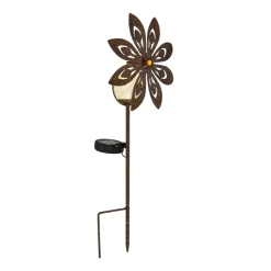 LED-lampe med jordspyd 36576, rustbrun, metal, glas