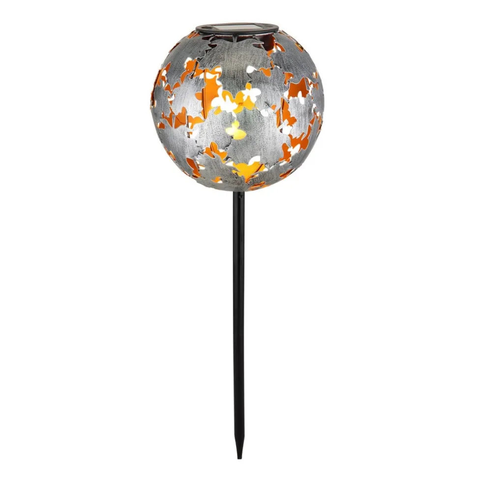 LED-lampe med jordspyd 36748S, kugle, sølv, metal