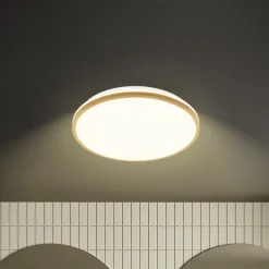 LED-loftlampe Acorus, Ø 33 cm, hvid/træfarvet, IP44