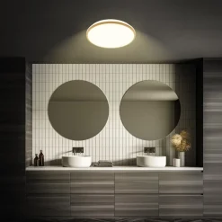 LED-loftlampe Acorus, Ø 33 cm, hvid/træfarvet, IP44
