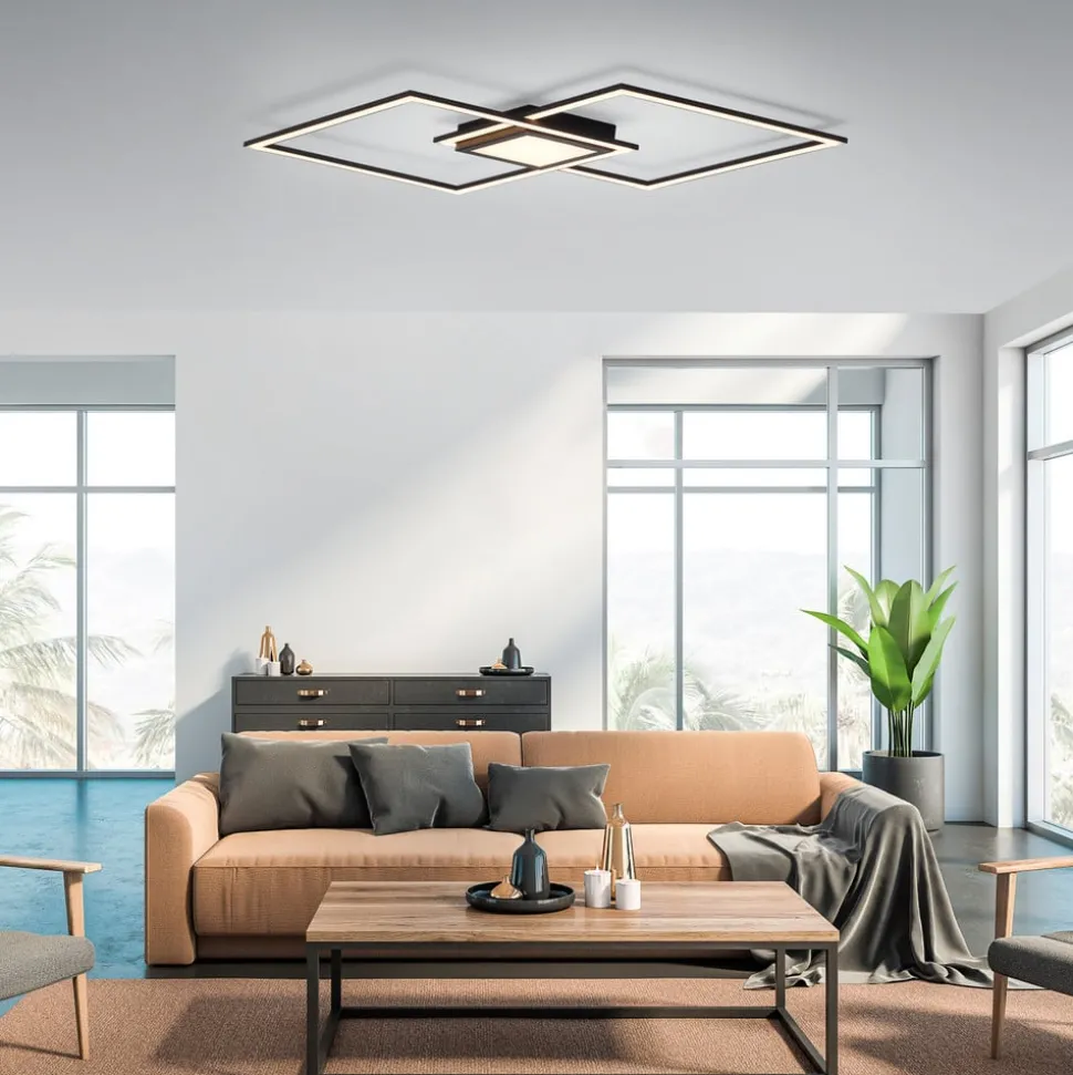 LED-loftlampe Asmin, CCT, sort, 106x37cm