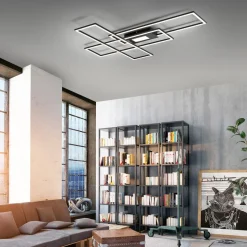 LED-loftlampe Asmin, CCT, sort, 98,9x69,4cm