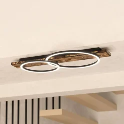 LED-loftlampe Boyal, brun, længde 78 cm, træ, 2 lyskilder.