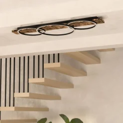 LED-loftlampe Boyal, sort, længde 101 cm, træ, 3 lyskilder.