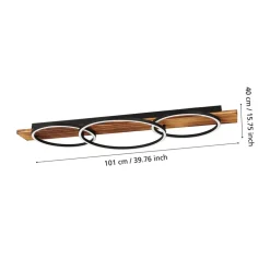 LED-loftlampe Boyal, sort, længde 101 cm, træ, 3 lyskilder.