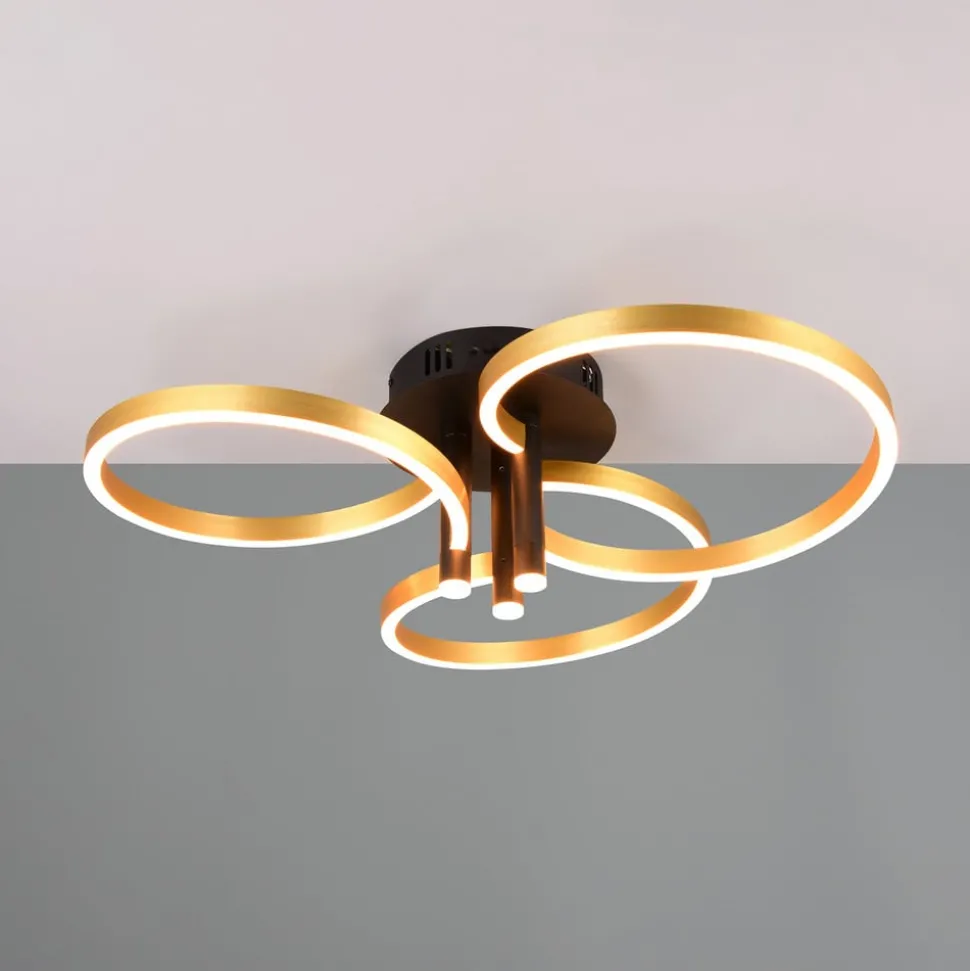 LED-loftlampe Caruso, guld/sort, Ø 66 cm metal CCT dæmpbar