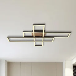 LED-loftlampe Dakari, længde 80 cm, sort/træ, 3 lyskilder.
