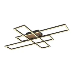 LED-loftlampe Dakari, længde 80 cm, sort/træ, 3 lyskilder.