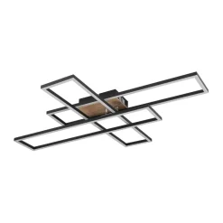 LED-loftlampe Dakari, længde 80 cm, sort/træ, 3 lyskilder.