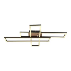 LED-loftlampe Dakari, længde 80 cm, sort/træ, 3 lyskilder.