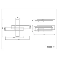 LED-loftlampe Dakari, længde 80 cm, sort/træ, 3 lyskilder.