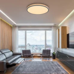 LED-loftlampe Doro, Ø 60 cm, mørk grafit/træ, træ, CCT