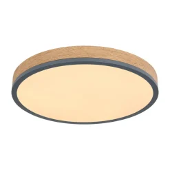 LED-loftlampe Doro, Ø 45 cm, mørk grafit/træ, træ, CCT