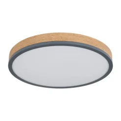 LED-loftlampe Doro, Ø 45 cm, mørk grafit/træ, træ, CCT