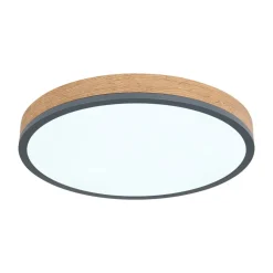 LED-loftlampe Doro, Ø 45 cm, mørk grafit/træ, træ, CCT