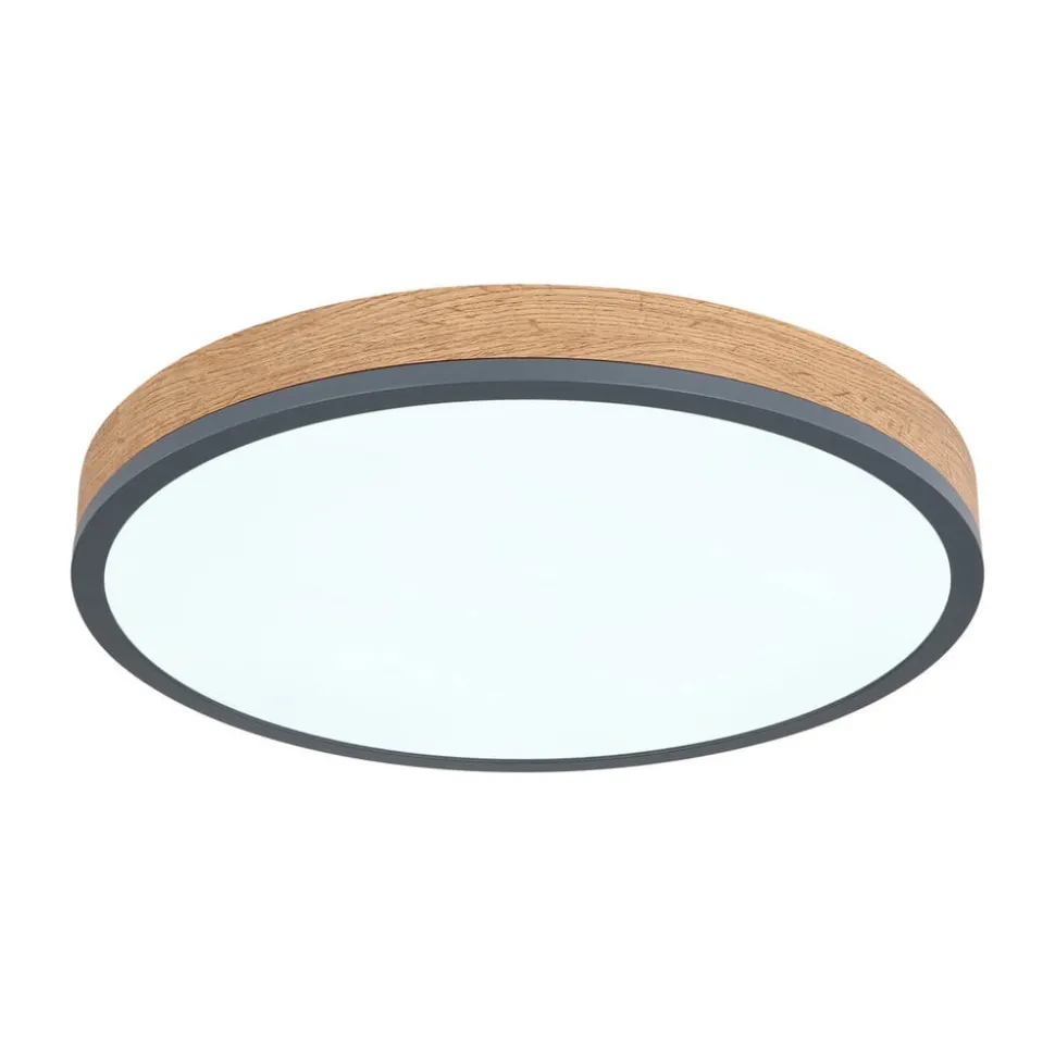 LED-loftlampe Doro, Ø 45 cm, mørk grafit/træ, træ, CCT