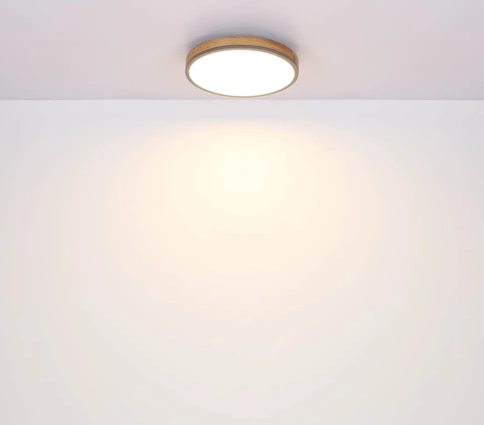 LED-loftlampe Doro, Ø 45 cm, mørk grafit/træ, træ, CCT