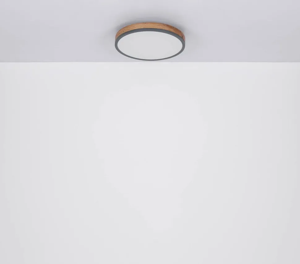 LED-loftlampe Doro, Ø 45 cm, mørk grafit/træ, træ, CCT