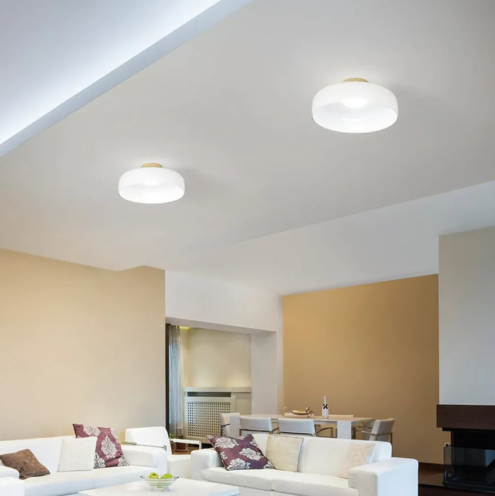 LED-loftlampe Lunar, hvid, glas, Ø 42 cm, CCT, dæmpbar