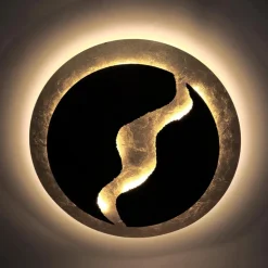LED-loftlampe Nevis, rund, Ø 50 cm, brun-guld