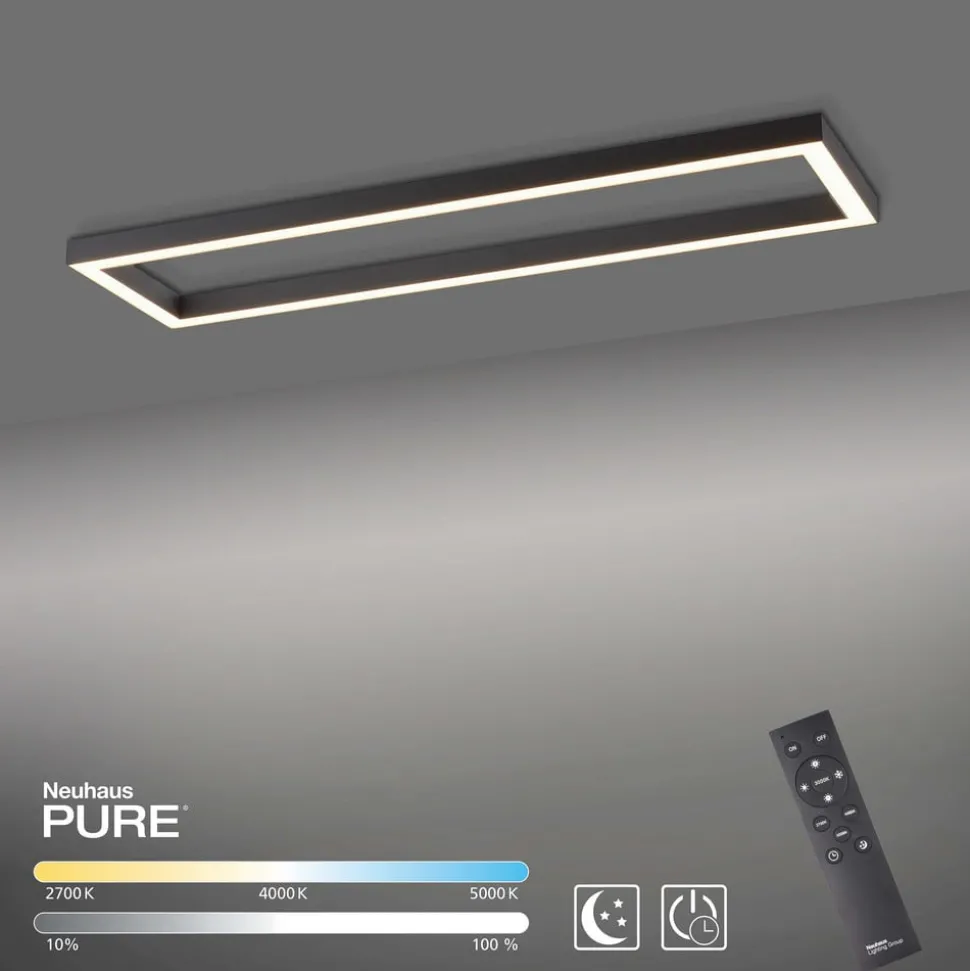 LED-loftlampe PURE Lines, 110 x 30 cm, antracit, fjernbetjening