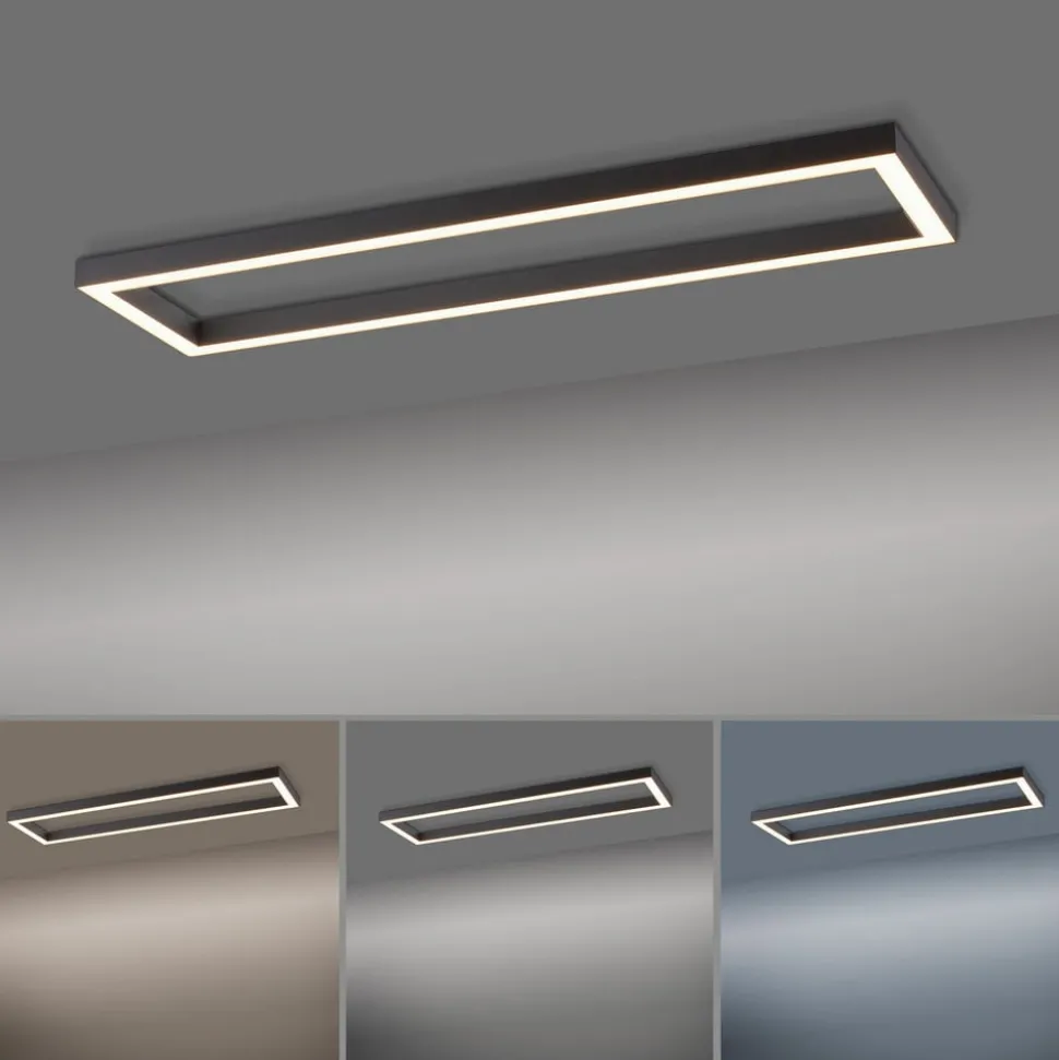 LED-loftlampe PURE Lines, 110 x 30 cm, antracit, fjernbetjening