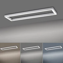 LED-loftlampe PURE Lines, 110 x 30 cm, sølv, CCT, fjernbetjening