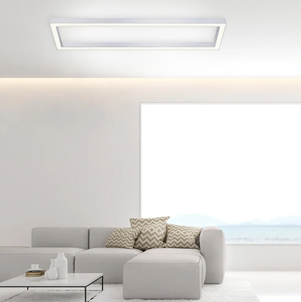 LED-loftlampe PURE Lines, 110 x 30 cm, sølv, CCT, fjernbetjening