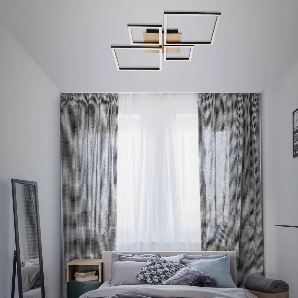 LED-loftslampe Frame, Step dim, 4-lys træ