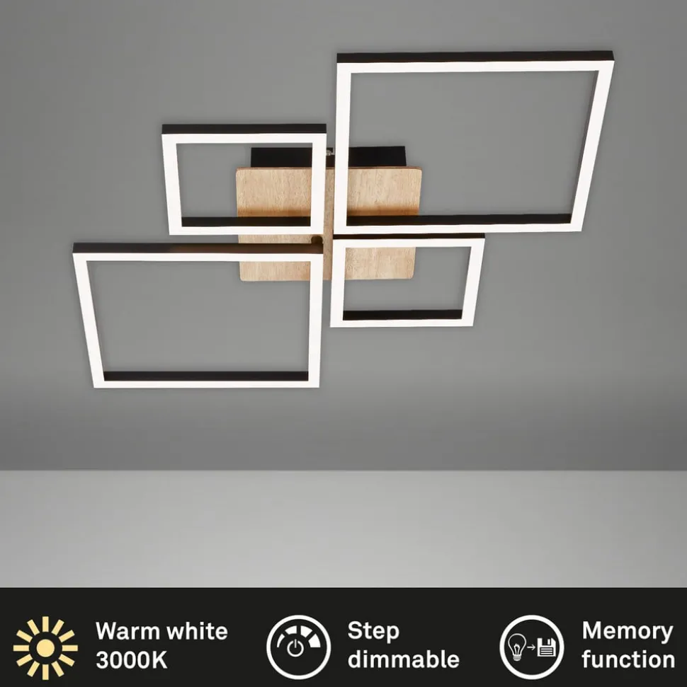 LED-loftslampe Frame, Step dim, 4-lys træ