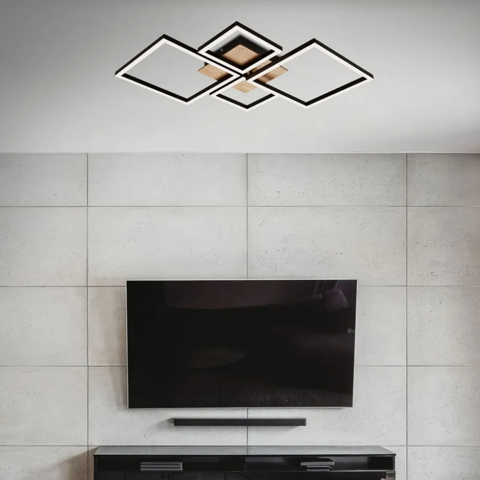 LED-loftslampe Frame, Step dim, 4-lys træ