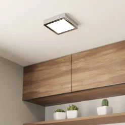LED-loftslampe Fueva 5 IP44 3000K krom 16x16cm