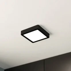 LED-loftslampe Fueva 5 IP44 3000K sort 16x16cm