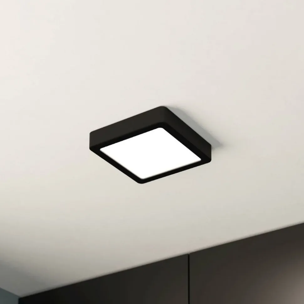 LED-loftslampe Fueva 5 IP44 3000K sort 16x16cm