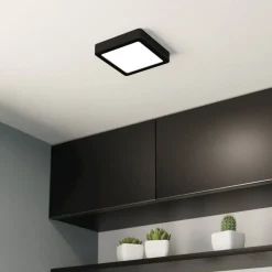 LED-loftslampe Fueva 5 IP44 3000K sort 16x16cm