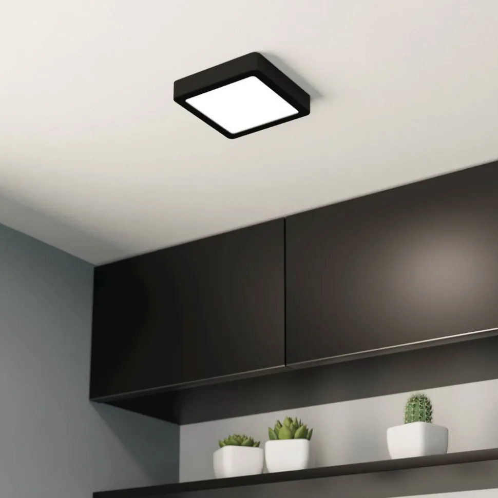 LED-loftslampe Fueva 5 IP44 3000K sort 16x16cm