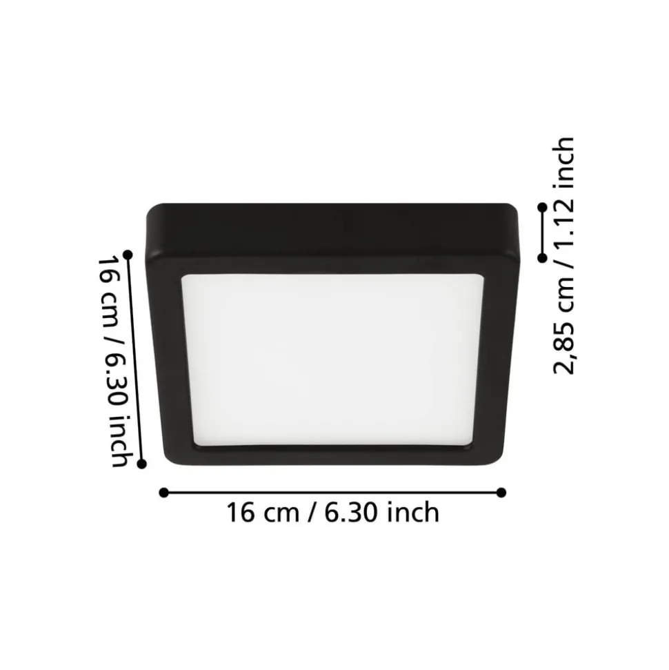 LED-loftslampe Fueva 5 IP44 3000K sort 16x16cm