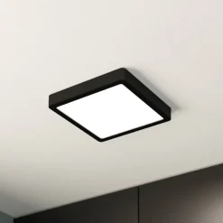 LED-loftslampe Fueva 5 IP44 3000K sort 21x21cm