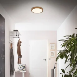 LED-loftslampe Runa Wood trælook 3.000 K Ø28cm
