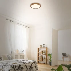 LED-loftslampe Runa Wood trælook 3.000 K Ø28cm