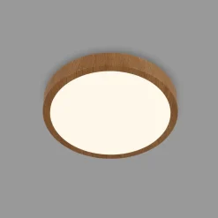 LED-loftslampe Runa Wood trælook 3.000 K Ø28cm