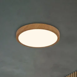 LED-loftslampe Runa Wood trælook 3.000 K Ø38cm
