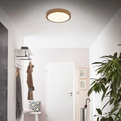 LED-loftslampe Runa Wood trælook 3.000 K Ø38cm