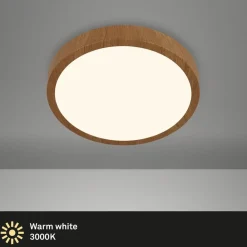 LED-loftslampe Runa Wood trælook 3.000 K Ø38cm
