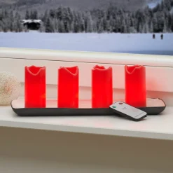LED lys Candle med fjernbetjening, 4'er sæt, rød