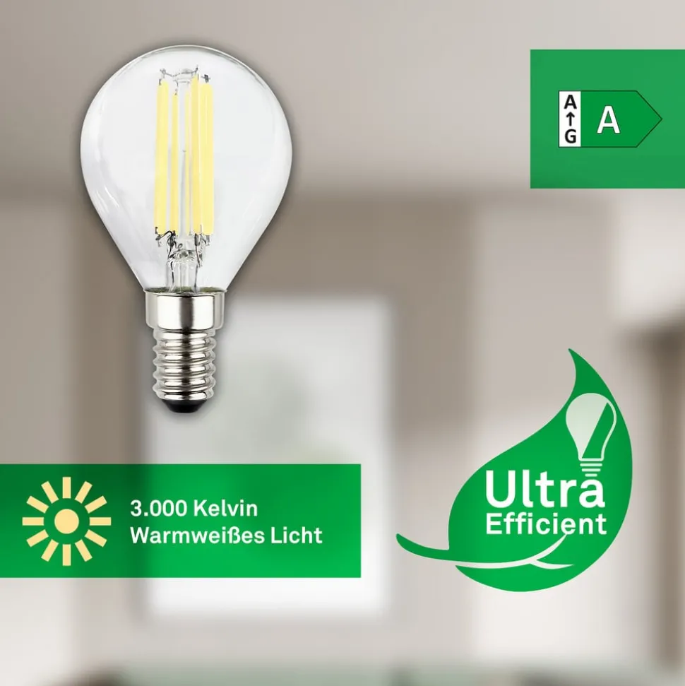 LED-pære dråbe E14 4W klar 3000K 840lm energiklasse 2er